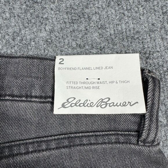 NWT Eddie Bauer Boyfriend Flannel Lined Midrise Straight Jeans Charcoal Size 2 - Picture 8 of 12